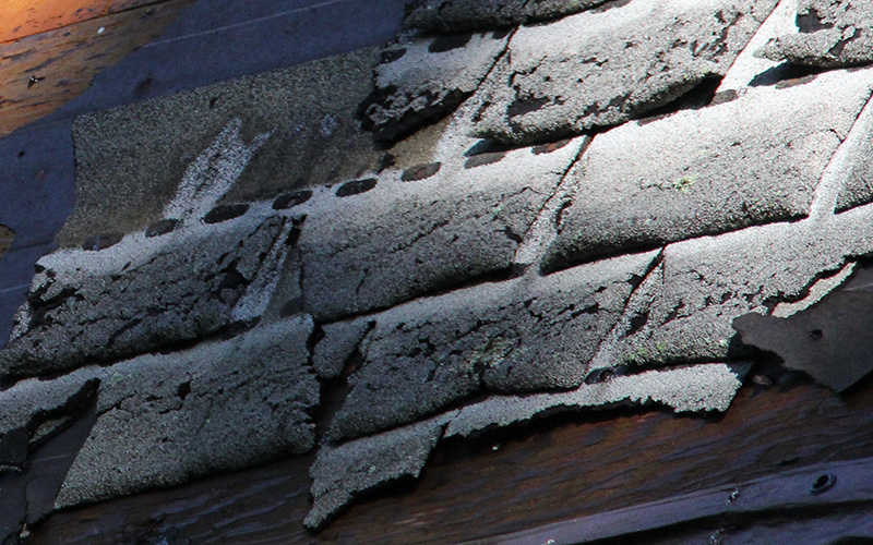 Damaged asphalt shingles on a residential roof requiring repair by Sav A Roof